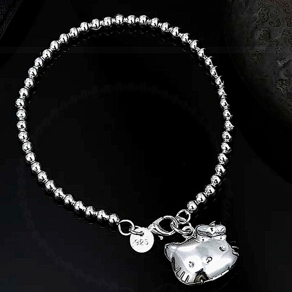 Hello Kitty Sterling Silver Handmade Matching Necklace Bracelet Earrings Set - Picture 8 of 11